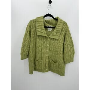 Arancrafts Womens Green Chunky Knit Merino Wool Cardigan Sweater Size XL Ireland